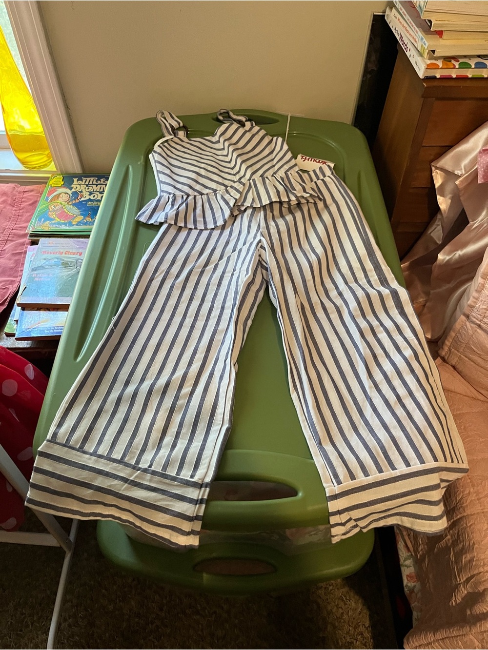 btween Blue & White Striped Jumpsuit Set
